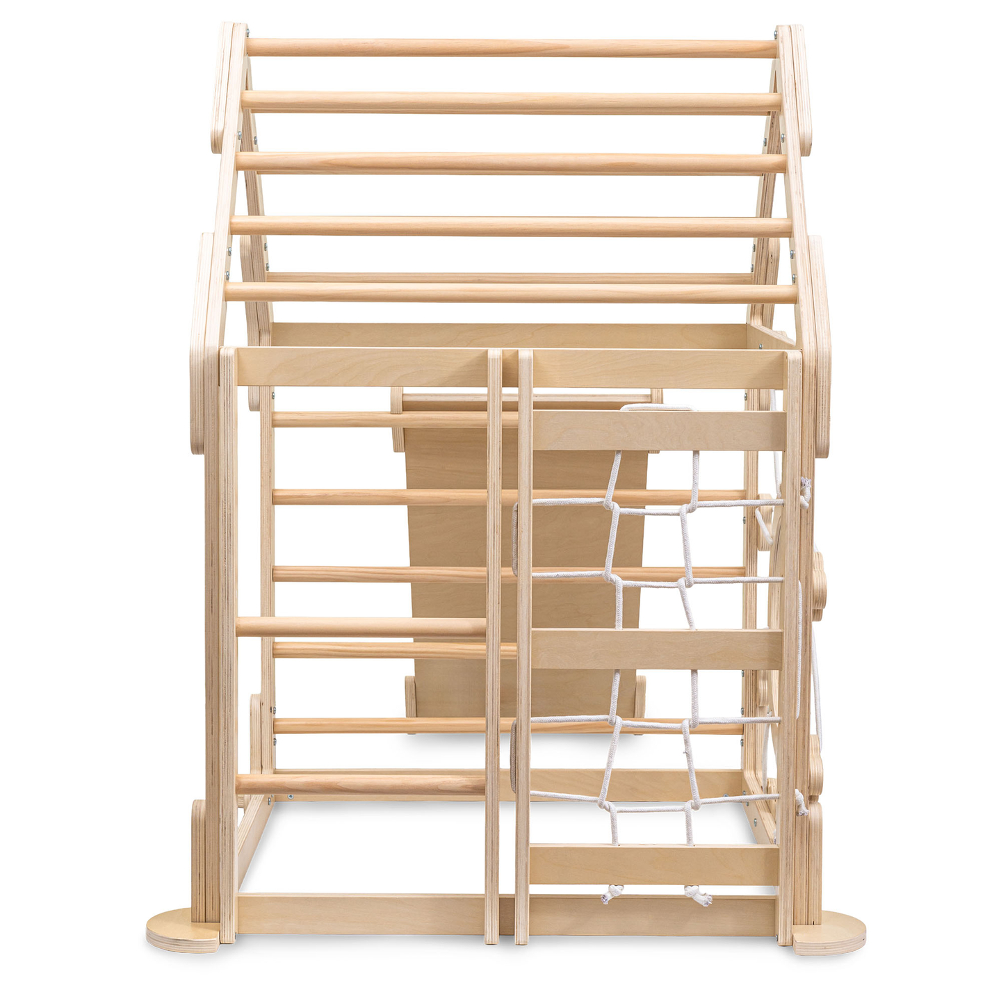 Koka iekštelpu rotaļu laukums bērniem - mājiņa ar kāpnēm un slidkalniņu