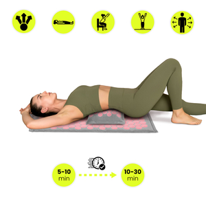 EKO lina akupresūras paklājiņš ar kokosriekstu šķiedru un griķu spilvenu – 68 cm HyperMotion pelēks un rozā