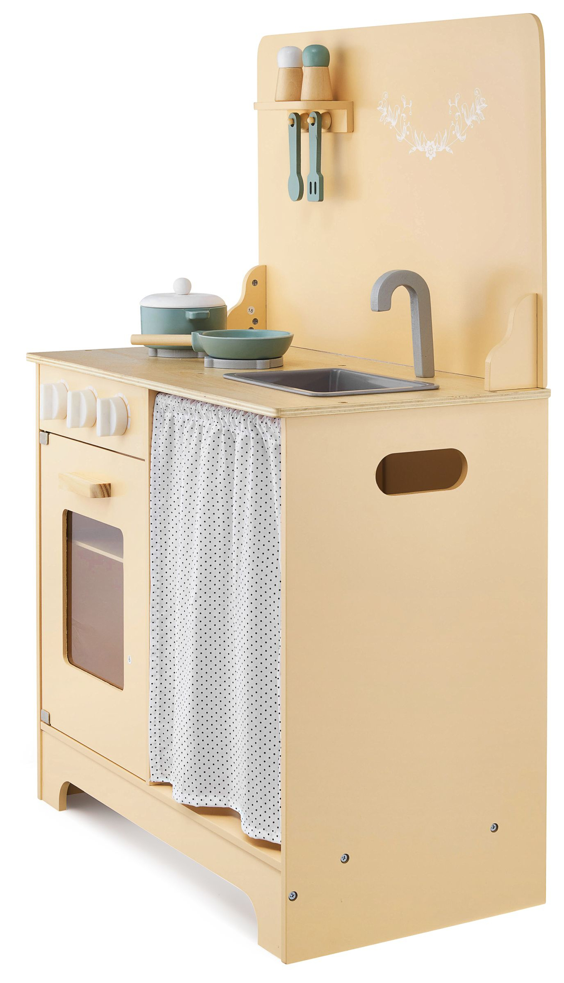 Koka virtuve ar priekšautu, aksesuāriem un LED apgaismojumu