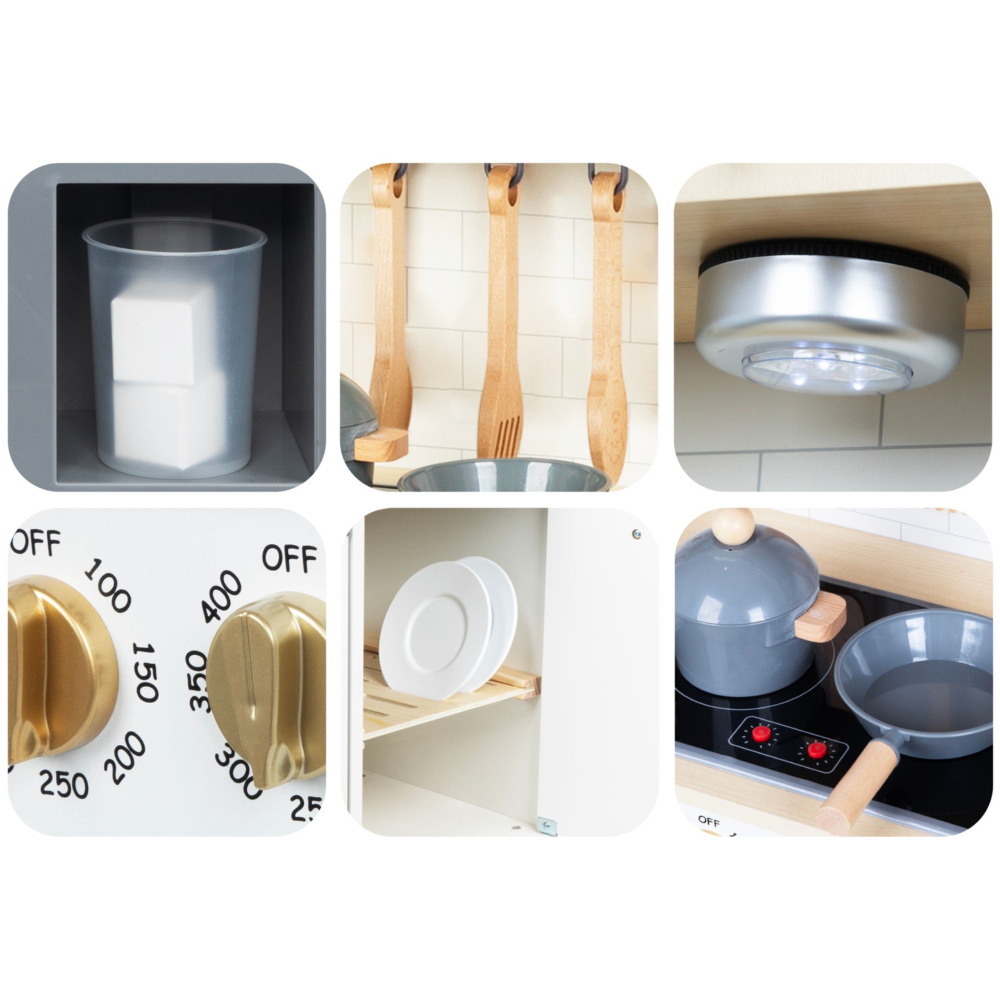 Interaktīvā XXL koka virtuve ar piederumiem un LED apgaismojumu - divlīmeņu