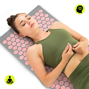 Akupresūras paklājiņš ar spilvenu un pārvalku - 72 cm HyperMotion pelēks un rozā