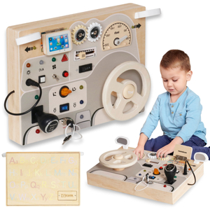 Montessori koka spēļu dēlis maziem bērniem - automašīnas instrumentu panelis