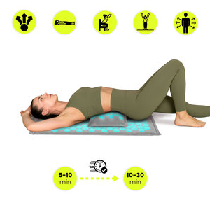 EKO lina akupresūras paklājiņš ar kokosriekstu šķiedru un griķu spilvenu – 68 cm HyperMotion pelēks-minētīgs