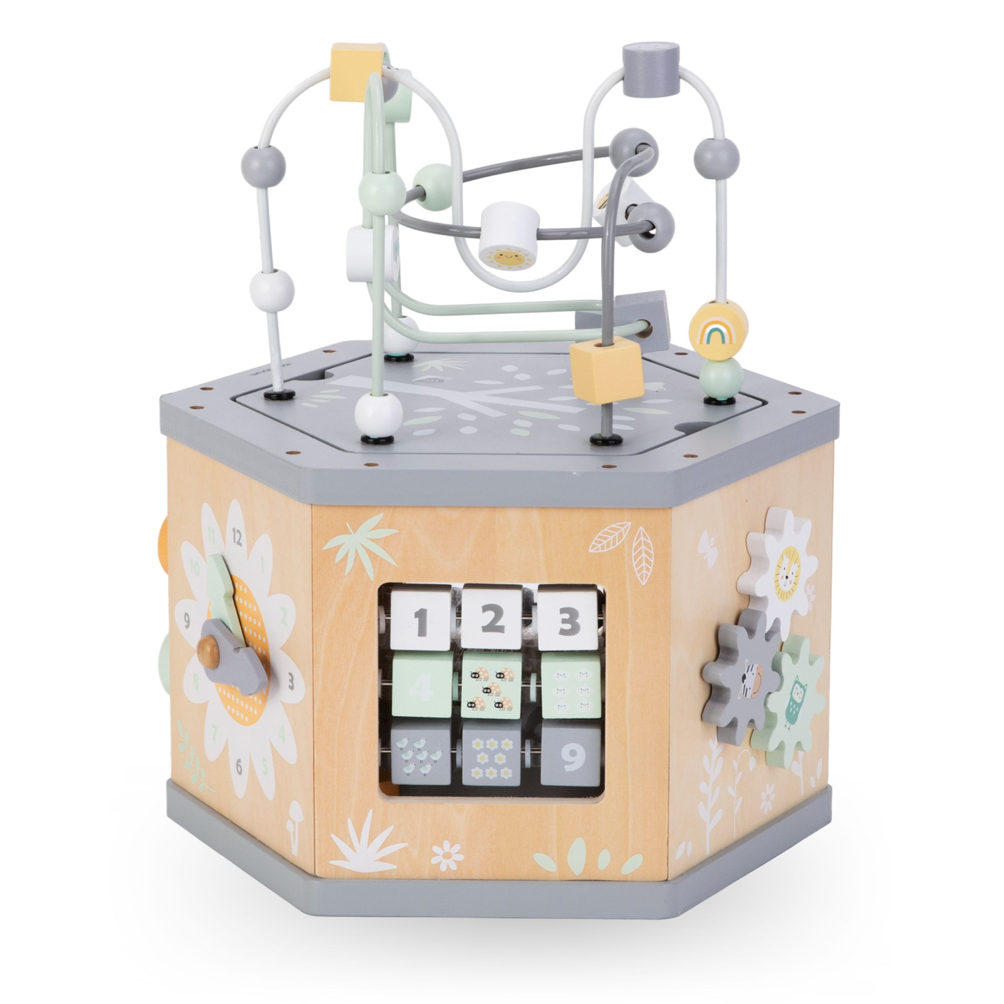 Interaktīvs 7-in-1 koka izglītojošais kubs - motoriskā cilpa