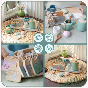 Liels koka tējas piederumu komplekts ar paplāti - 18 gab