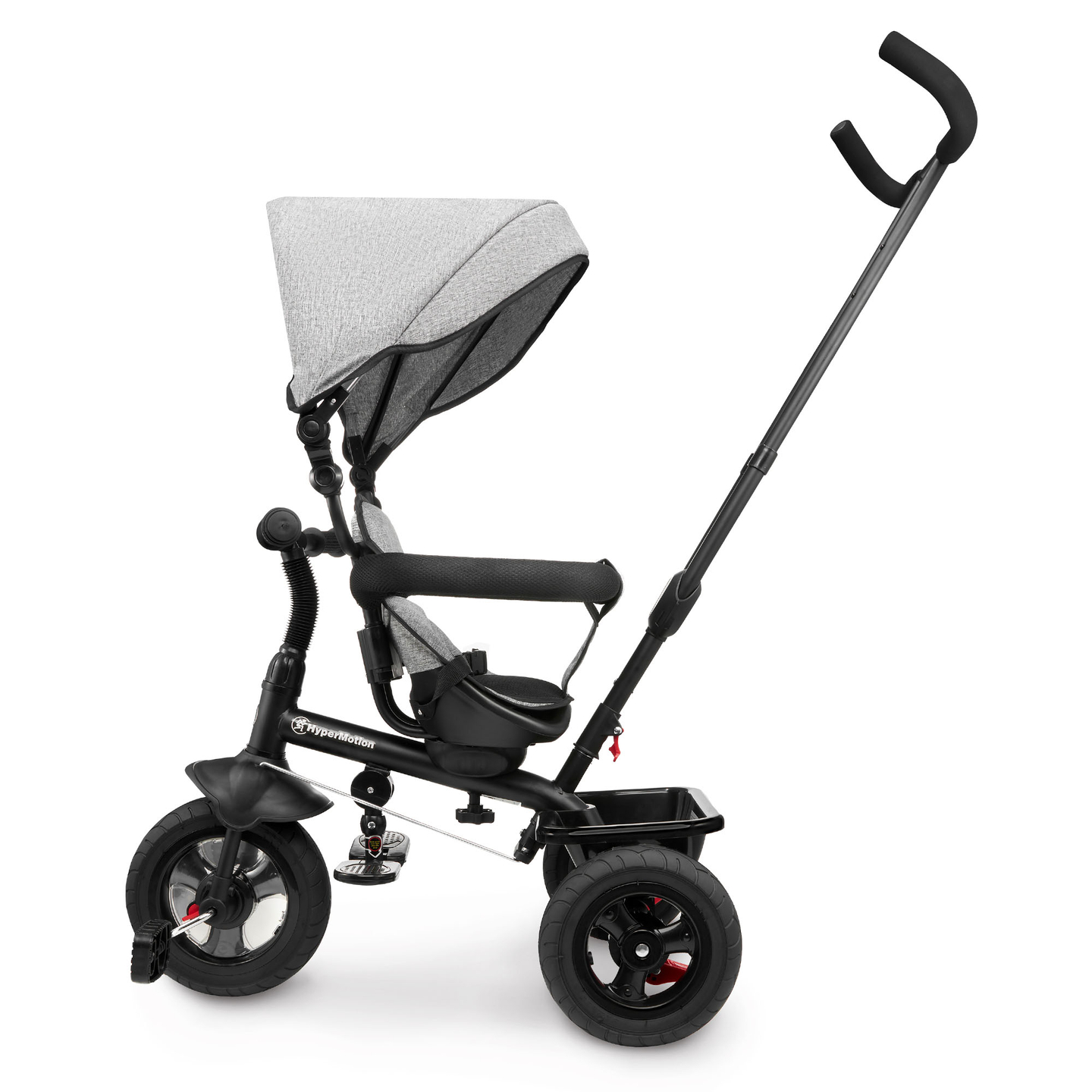 Tricikls bērniem no 1 līdz 4 gadiem - TOBI FREY - pelēka krāsa - grozāms - sūkņa riteņi + stūmējs