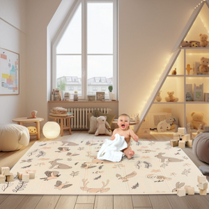 Divpusējs salokāms putuplasta paklājiņš 180 x 120 x 1cm - Magic Forest/Autumn Streets - boho