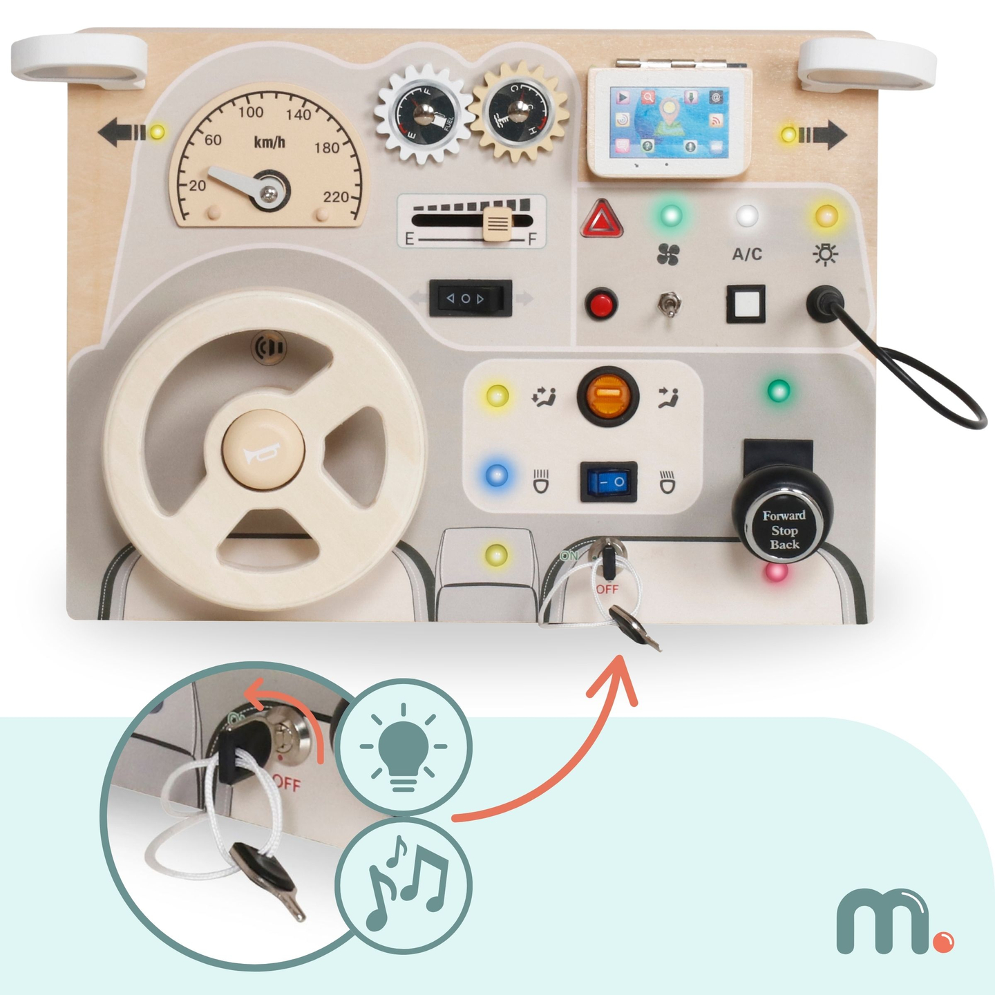 Montessori koka spēļu dēlis maziem bērniem - automašīnas instrumentu panelis