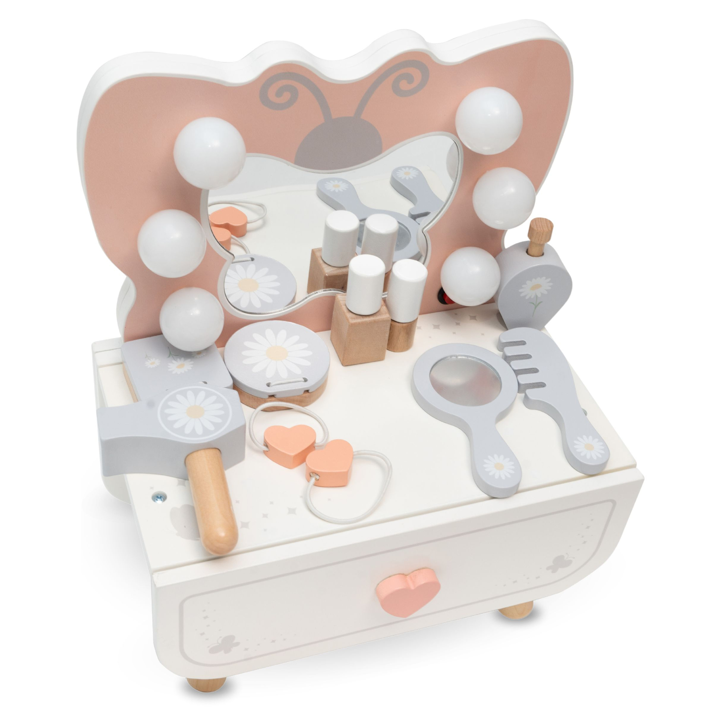 Koka mini tualetes galdiņš ar LED apgaismojumu - Butterfly