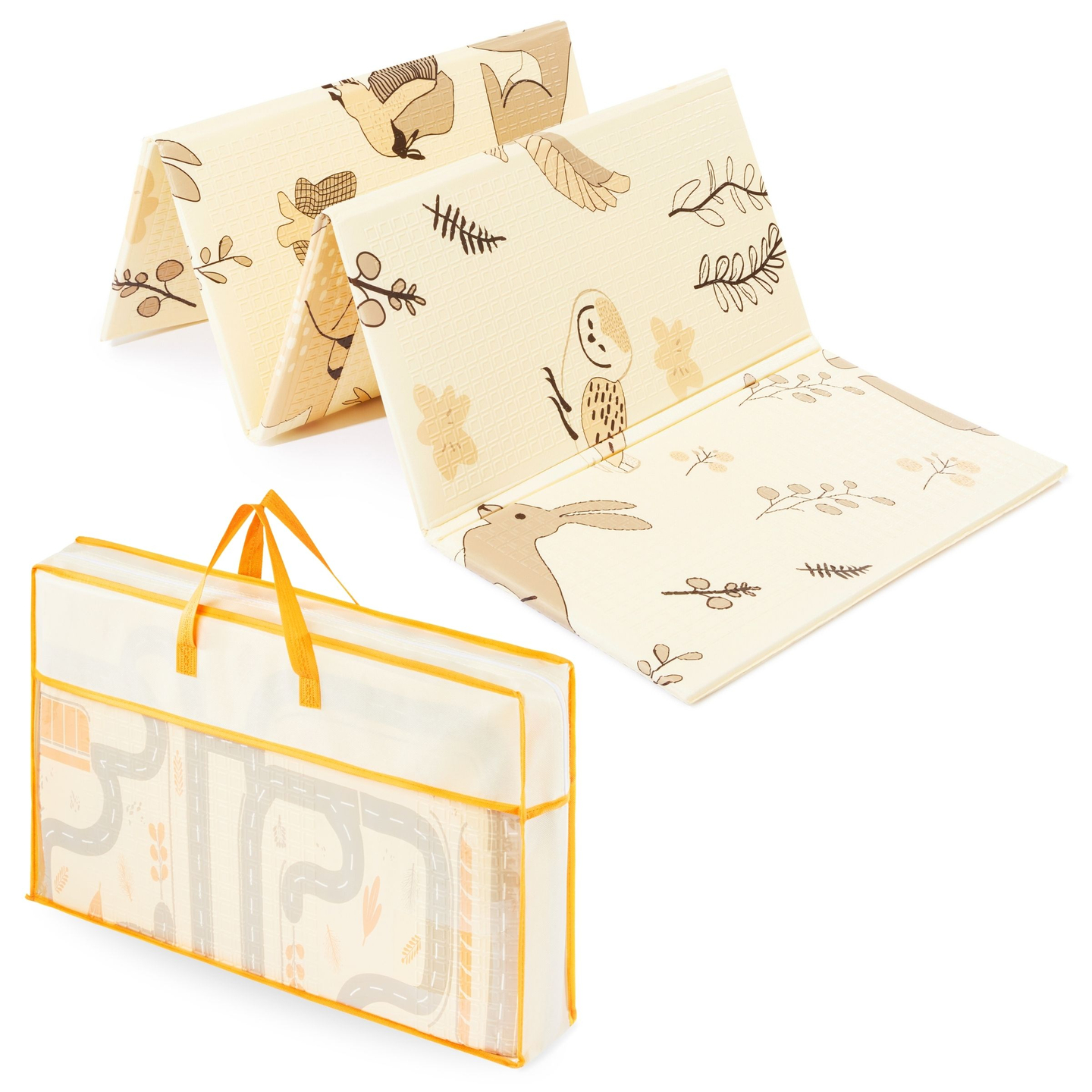 Divpusējs salokāms putuplasta paklājiņš 180 x 120 x 1cm - Magic Forest/Autumn Streets - boho