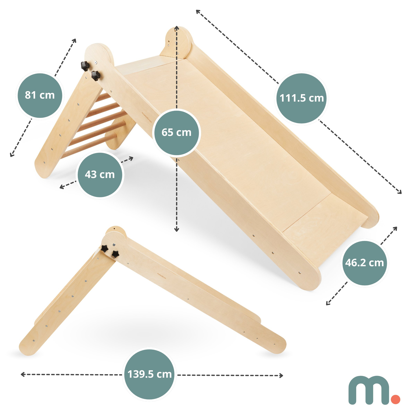 Koka slidkalniņš ar kāpnēm bērniem