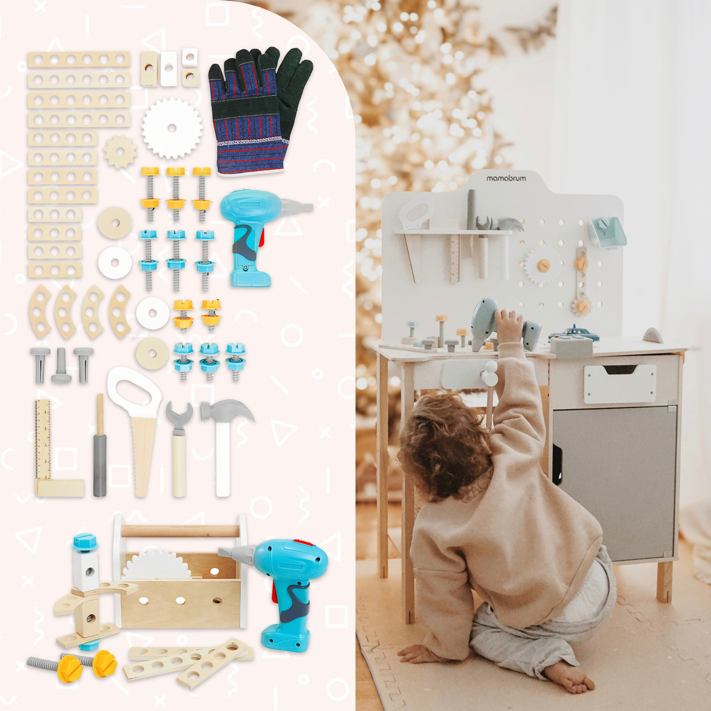 XXL Liela koka darbnīca ar instrumentiem - DIY komplekts, 74 elementi