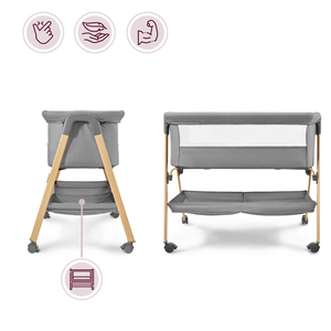 Bērnu gultiņa, brīvi stāvoša, ceļojumu gultiņa, šūpulītis ar matraci - pelēka