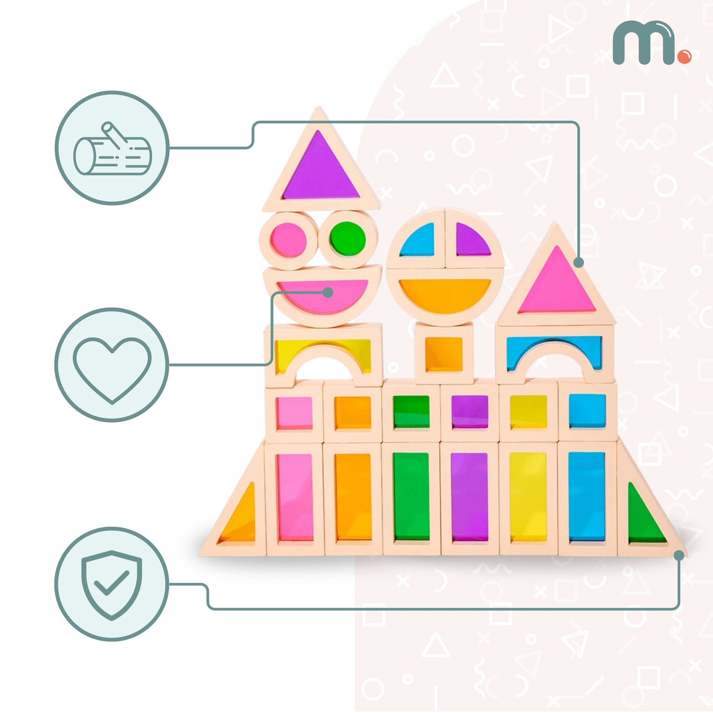 Varavīksnes koka klucīši - 25 elementi