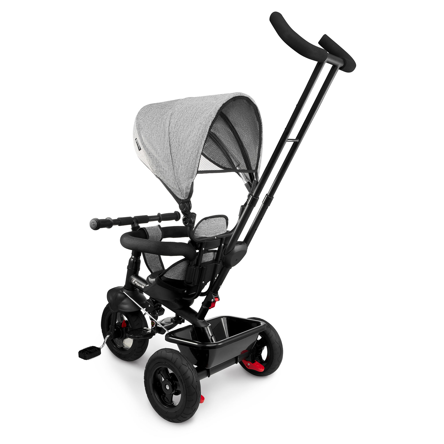 Tricikls bērniem no 1 līdz 4 gadiem - TOBI FREY - pelēka krāsa - grozāms - sūkņa riteņi + stūmējs