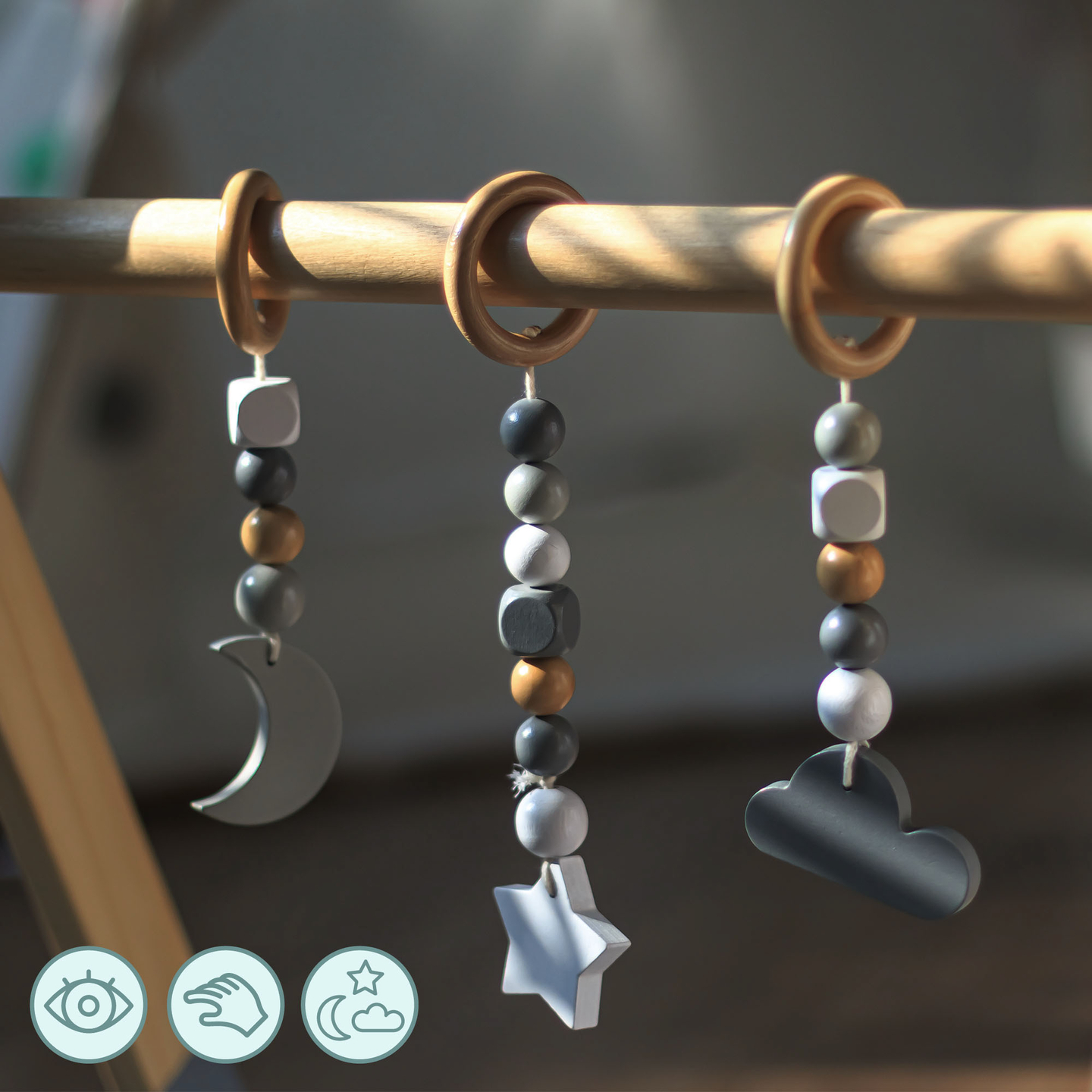 Baby Gym koka mācību stends - pelēka krāsa