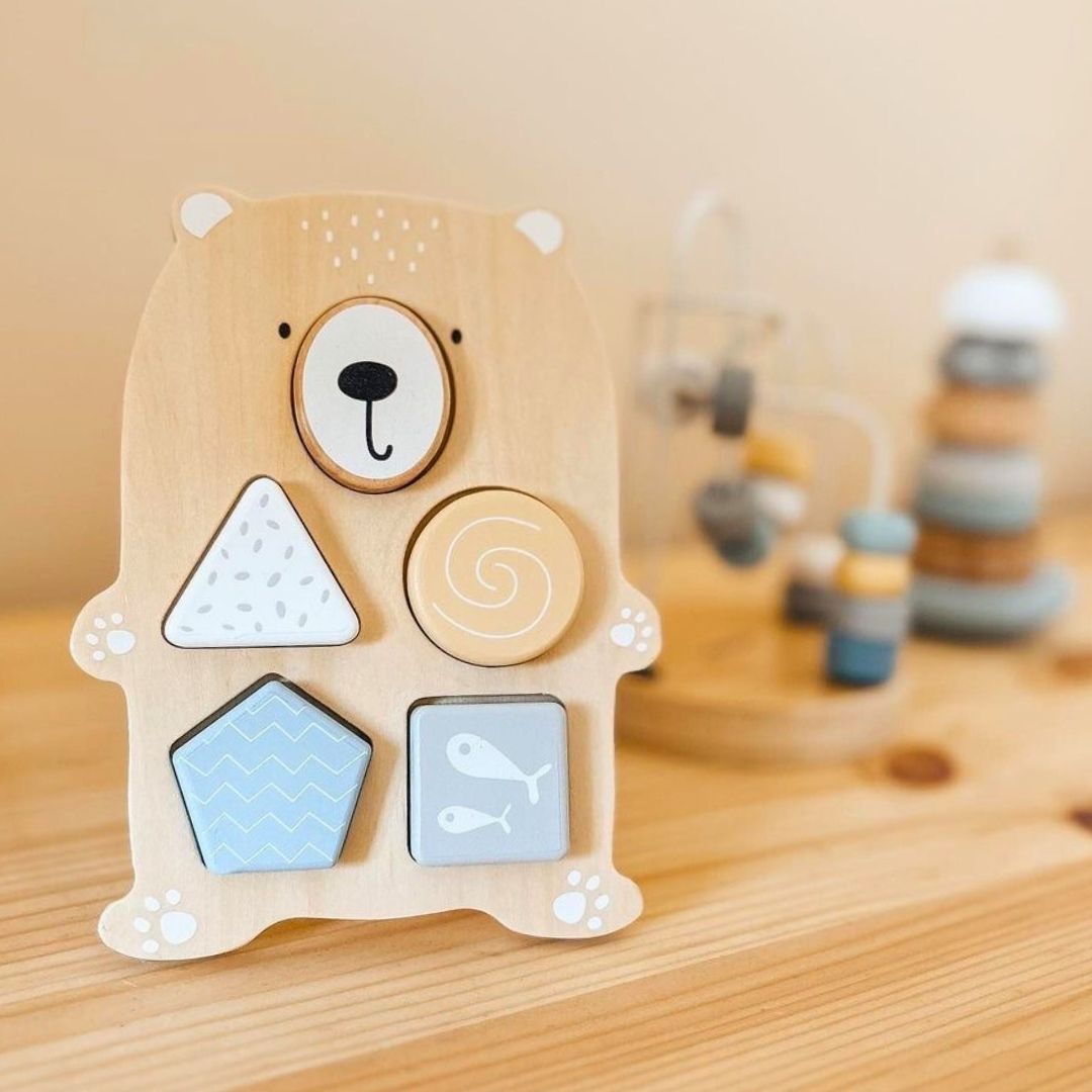 Koka rotaļlietu komplekts - krāsains pārīšu komplekts, roņu piramīda, lācīšu šķirotājs