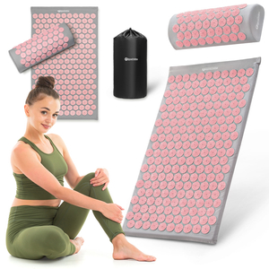 Akupresūras paklājiņš ar spilvenu un pārvalku - 72 cm HyperMotion pelēks un rozā