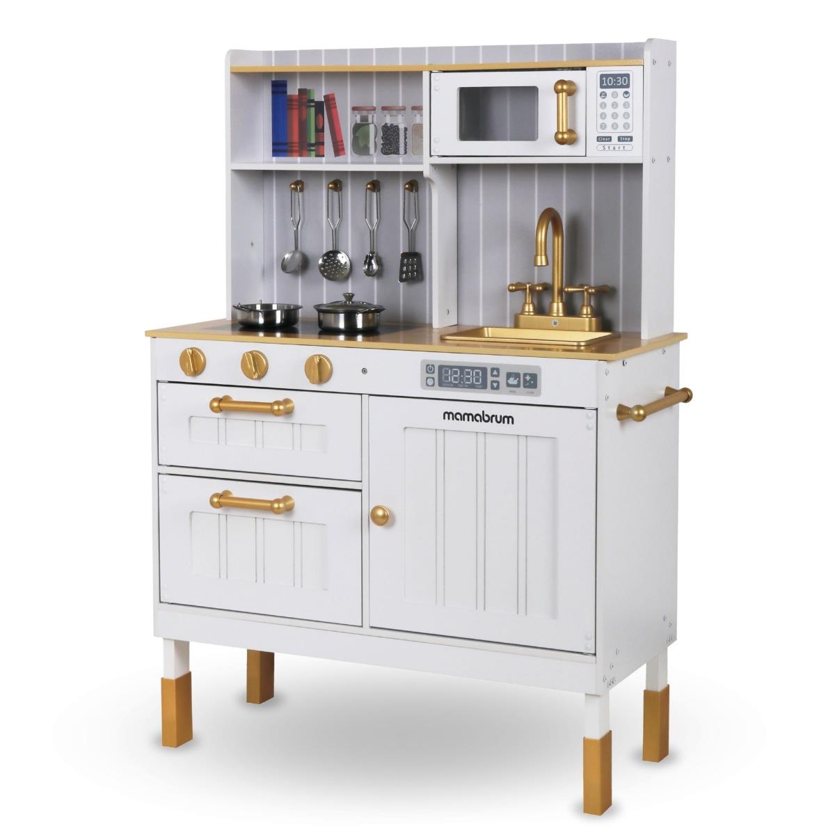 Koka balta virtuve ar piederumiem un priekšautu