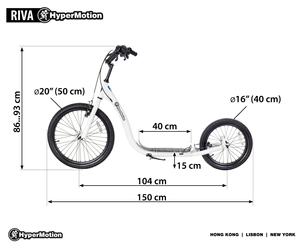 HyperMotion RIVA pilsētas skrejritenis ar 50 cm un 40 cm piepūšamiem riteņiem