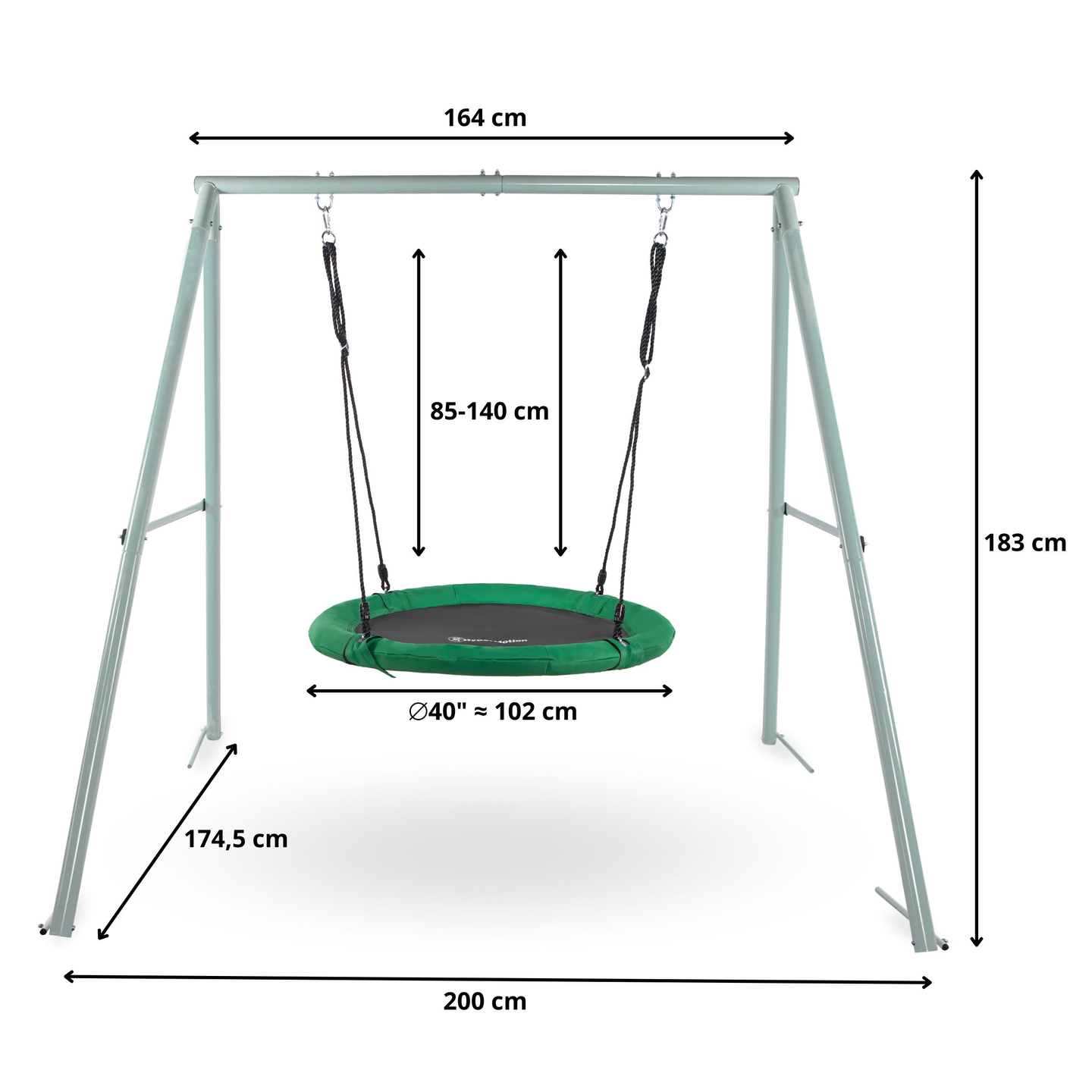 Stārķa ligzdas tipa dārza šūpoles ar rāmi un virvēm