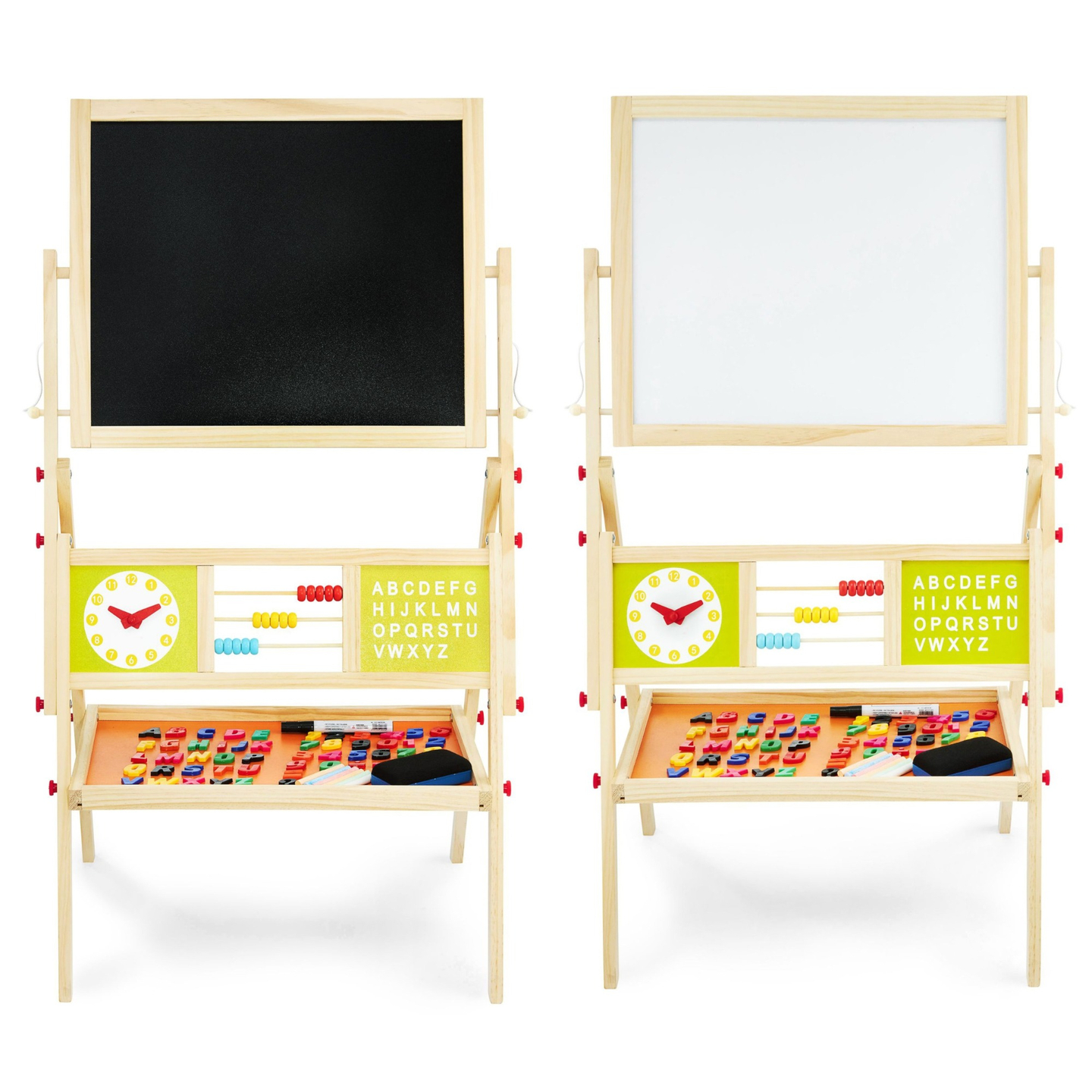 Liela izglītojoša divpusēja tāfele: magnētiskā un krīta tāfele - sausā izdzēšamā tāfele, koka