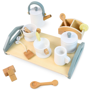 Liels koka tējas piederumu komplekts ar paplāti - 17 gab