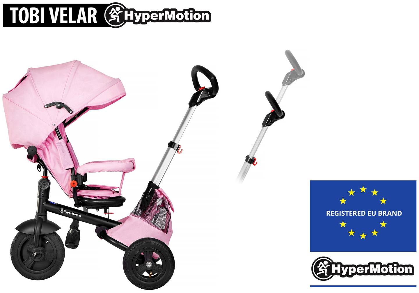 Tobi Velar trīsritenis + lietus plēve - rozā krāsā