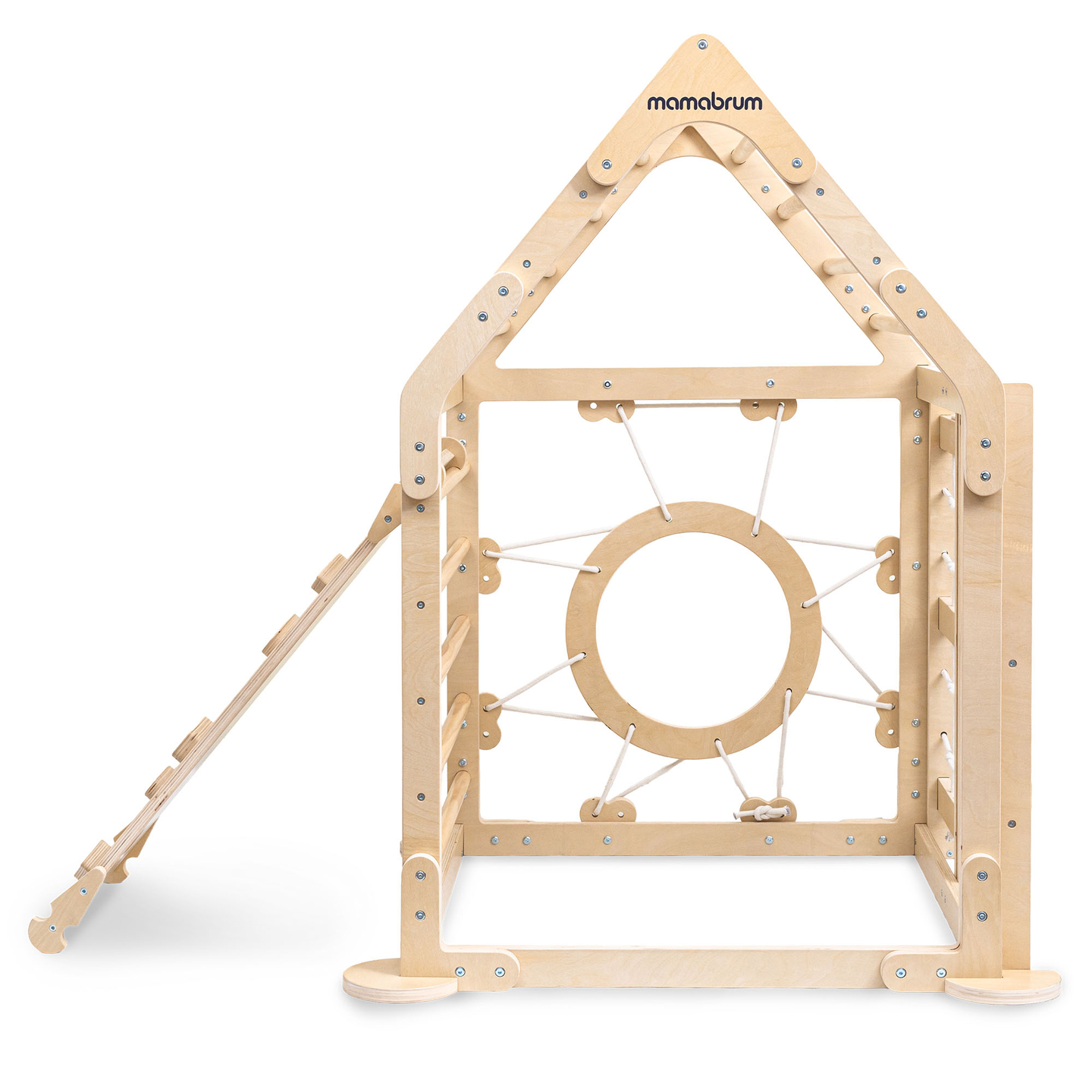 Koka iekštelpu rotaļu laukums bērniem - mājiņa ar kāpnēm un slidkalniņu