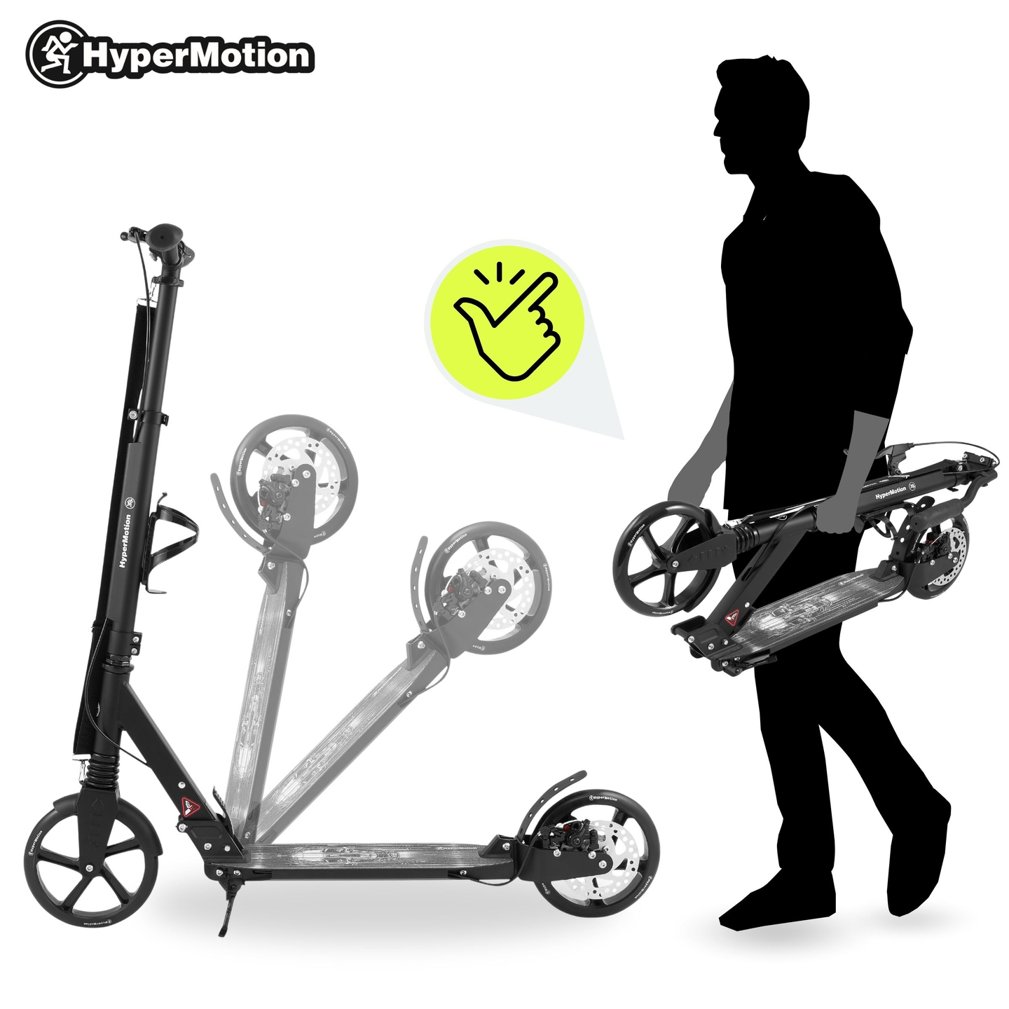 Divriteņu skrejritenis jauniešiem - ar amortizatoru - HyperMotion Skyline - melns, alumīnija - 100kg