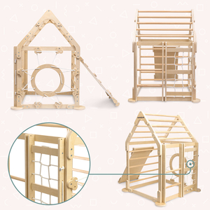 Koka iekštelpu rotaļu laukums bērniem - mājiņa ar kāpnēm un slidkalniņu