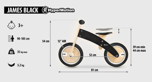 JAMES HyperMotion koka skriešanas velosipēds - piepūšamie riteņi - melns