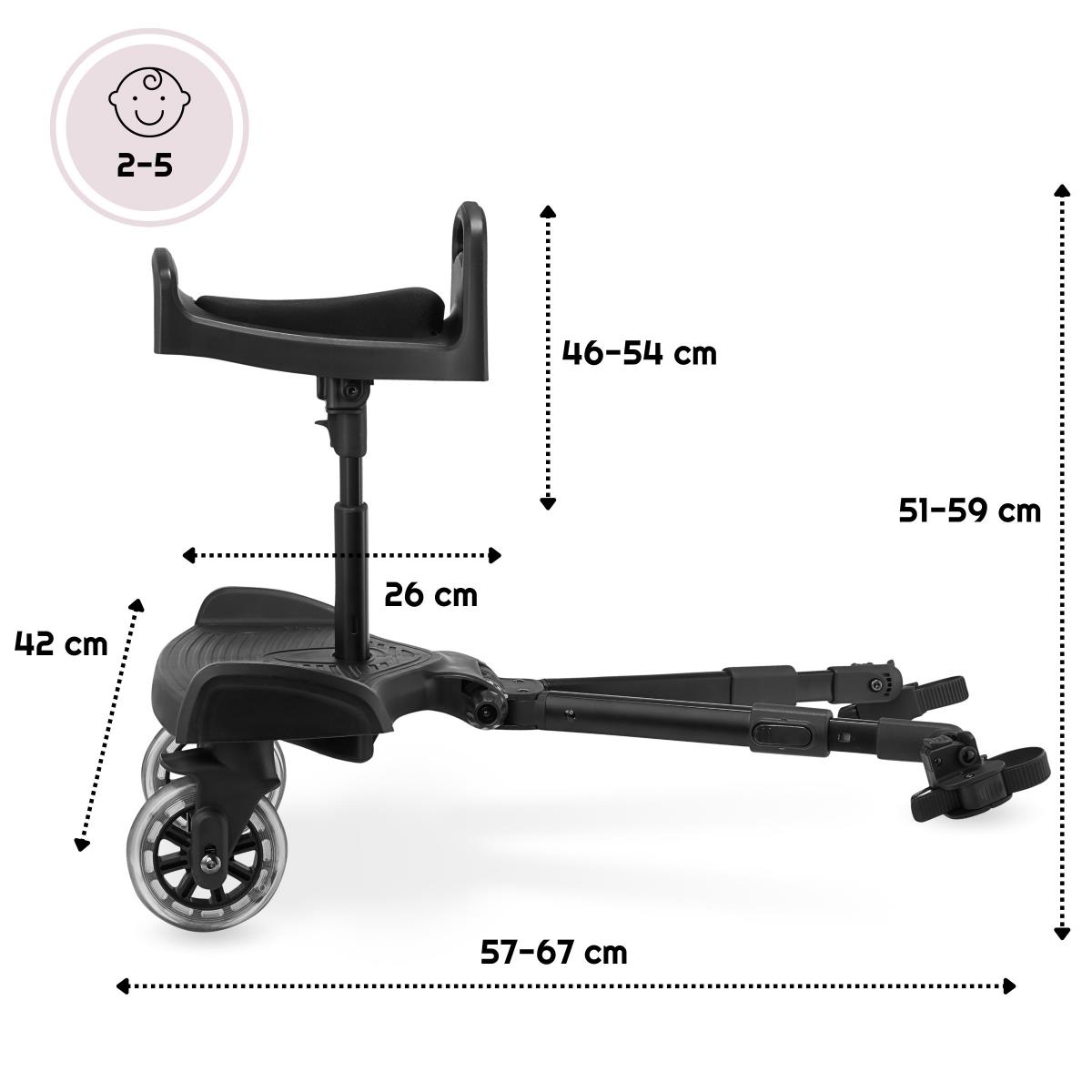 Bērnu ratiņu pagarinājums ar regulējamu sēdekli un universālu stiprinājuma sistēmu - Moby-System BUGGY2GO