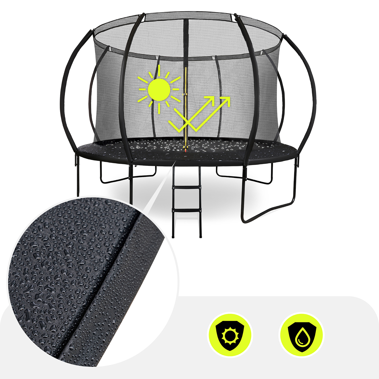 XXL dārza batuts bērniem HyperMotion - 366 cm 12FT - ar kāpnēm un iekšējo tīklu - mājai un dārzam - 150kg max