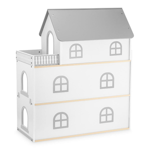 Balta koka leļļu māja ar terasi un piederumiem