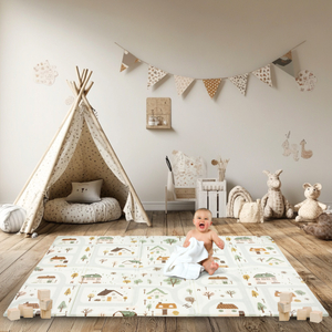 Abpusēji salokāms putuplasta paklājiņš 180 x 120 x 1cm - Charming Town/Sand Beige