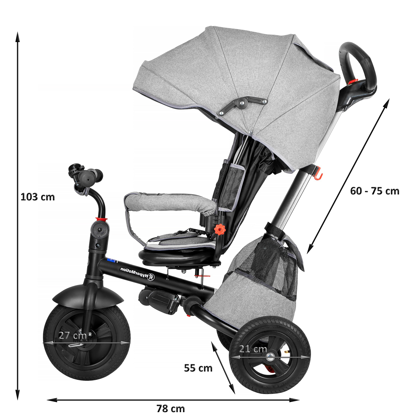 Tobi Velar trīsritenis + lietus plēve - pelēks