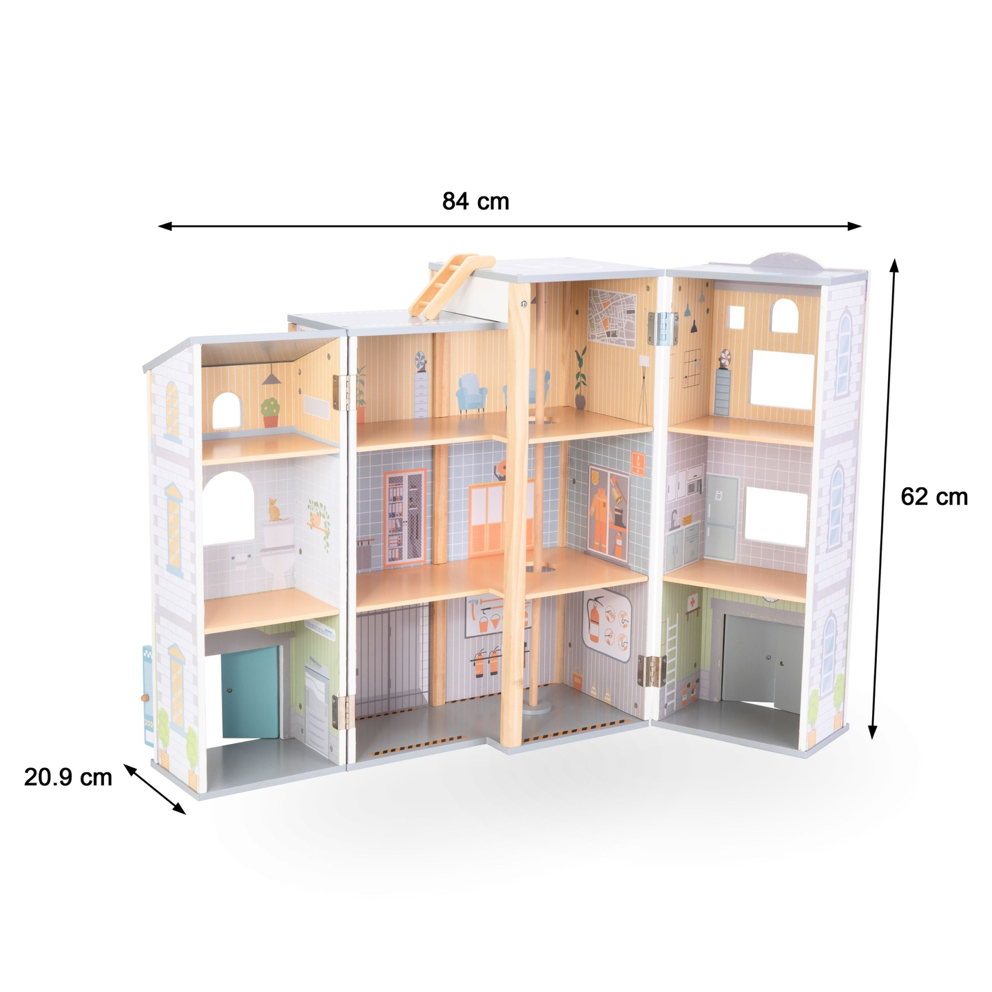 Liels saliekams ugunsdzēsēju depo ar policijas iecirkni - koka komplekts. Ugunsdzēsēju un policijas iecirknis ar piederumiem.