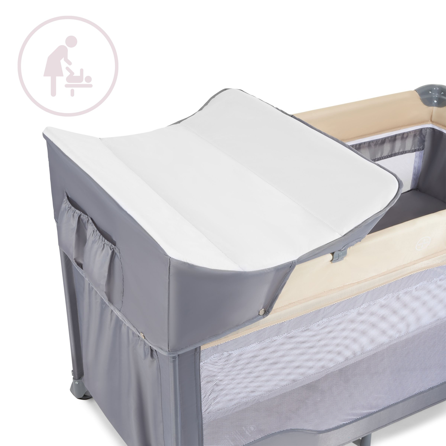 Ceļojumu gultiņa 0 - 36 m ar pārtinamo galdu + Moby-System HUXLEY sētiņa