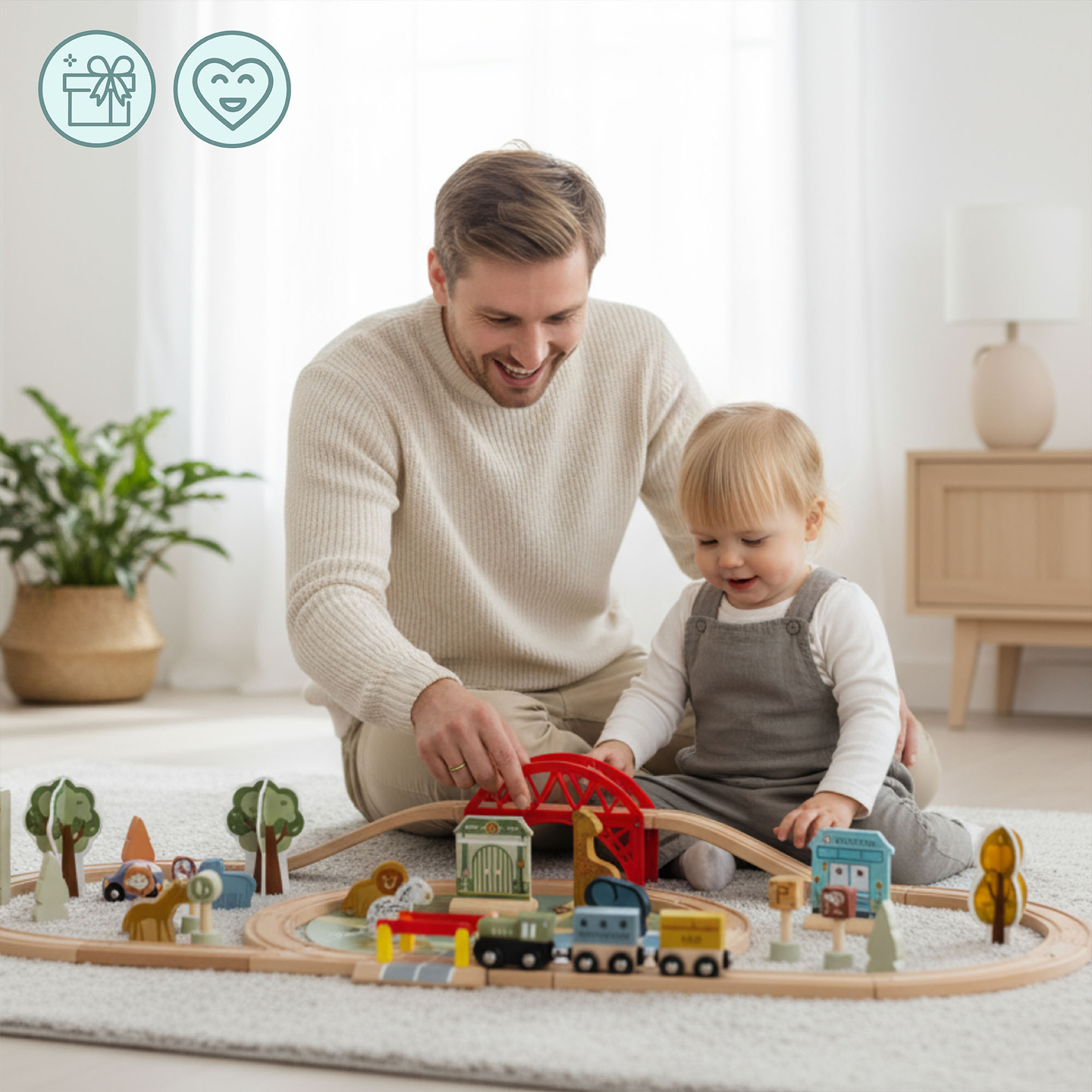 Koka zoodārza vilcieniņš – puzle, vilcieniņš, sliedes, dzīvnieki, tilts, barjera