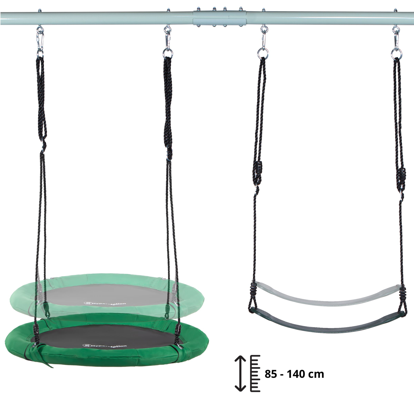 Dubultās dārza šūpoles ar rāmi un virvēm - sēdeklis un stārķa ligzda