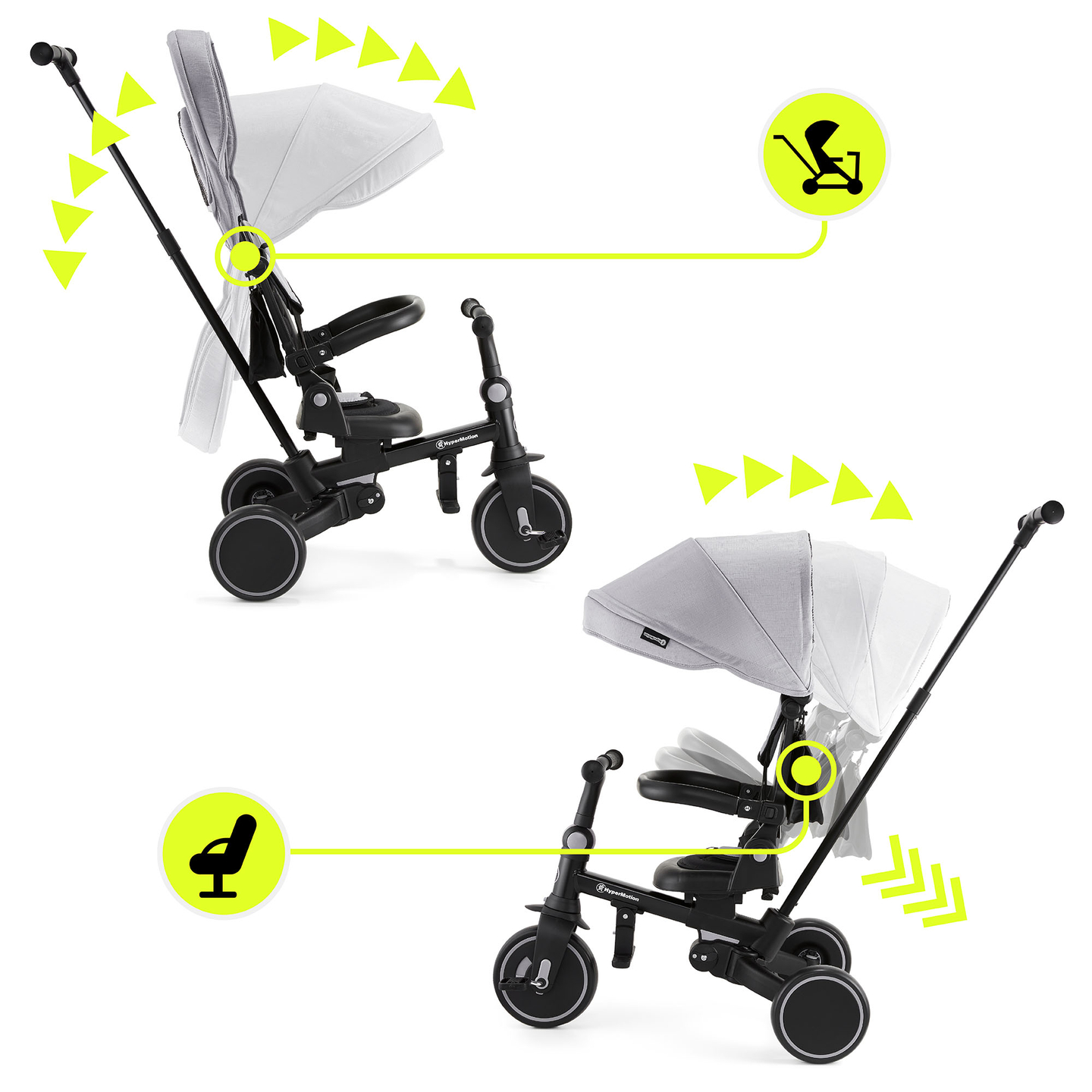 8in1 daudzfunkcionāls trīsritenis TOBI FOREST - pelēks