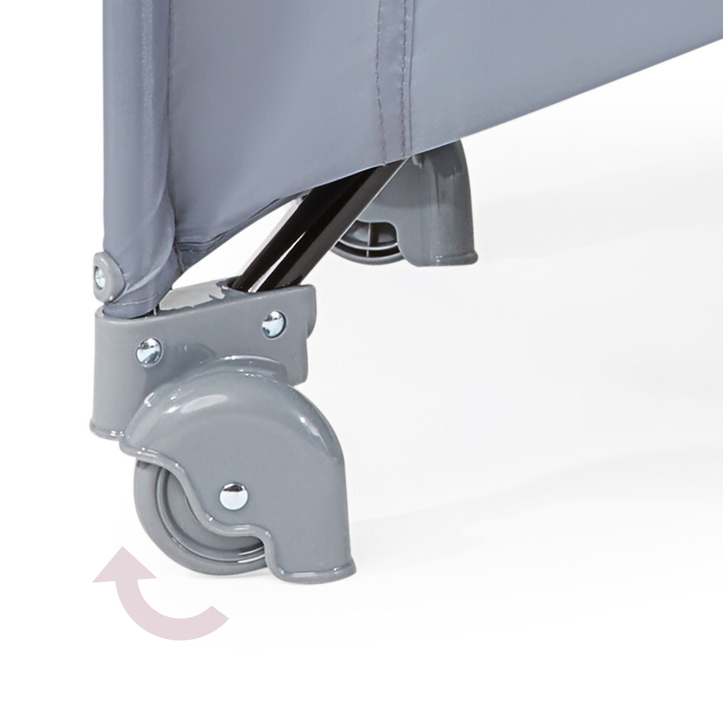 Ceļojumu gultiņa / sētiņa 2 līmeņi ar pārtinamo galdu, jumtu un Happy Traveller BASIC PLUS matraci - pelēks