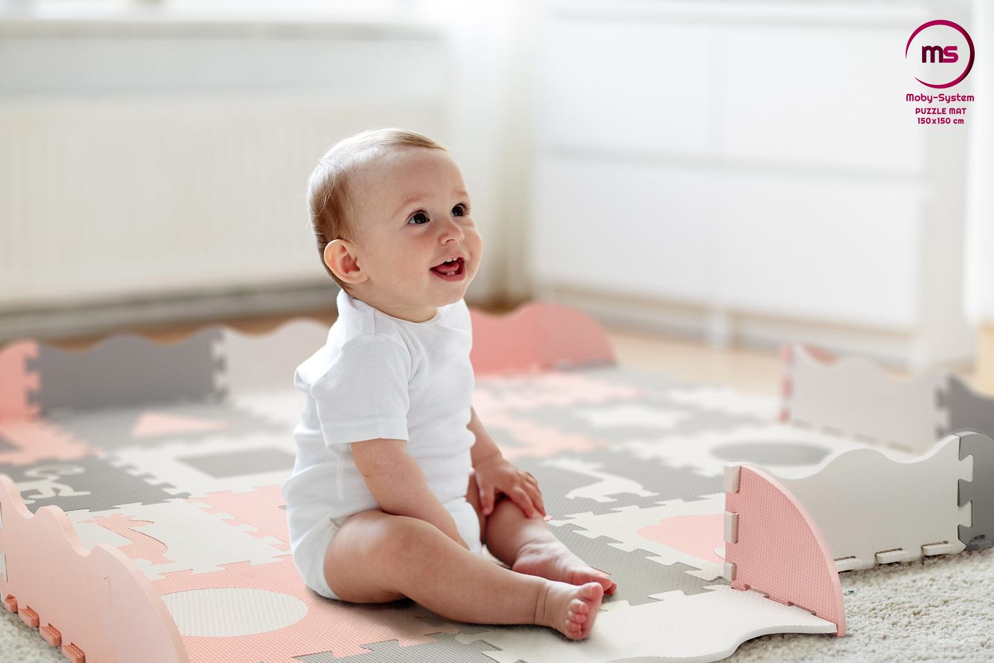 Putu paklājs XL 150 x 150 x 1cm ar apmali - EVA putas - rozā krāsā