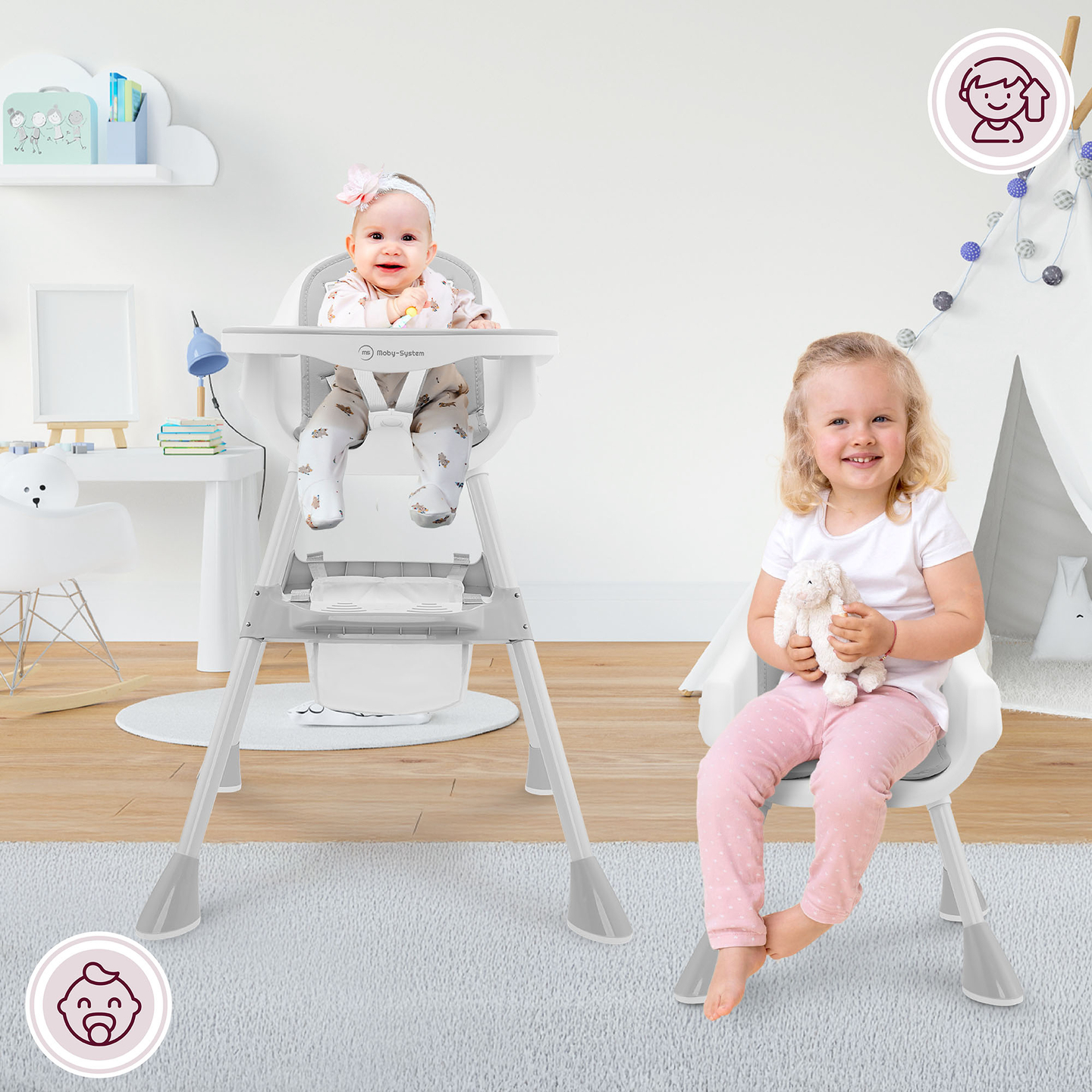 Moby-System Magnolia 2-in-1 regulējams bērnu krēsls - pelēks