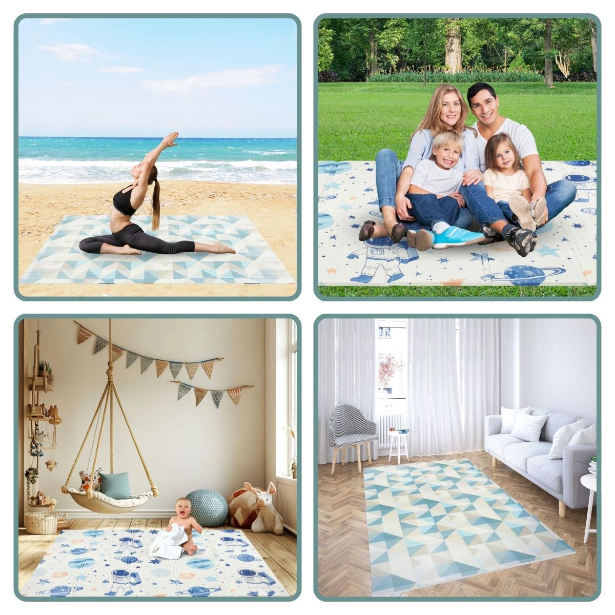 Abpusēji salokāms putuplasta paklājs 180 x 120 x 1cm - Kosmoss/Geometriskie trīsstūri