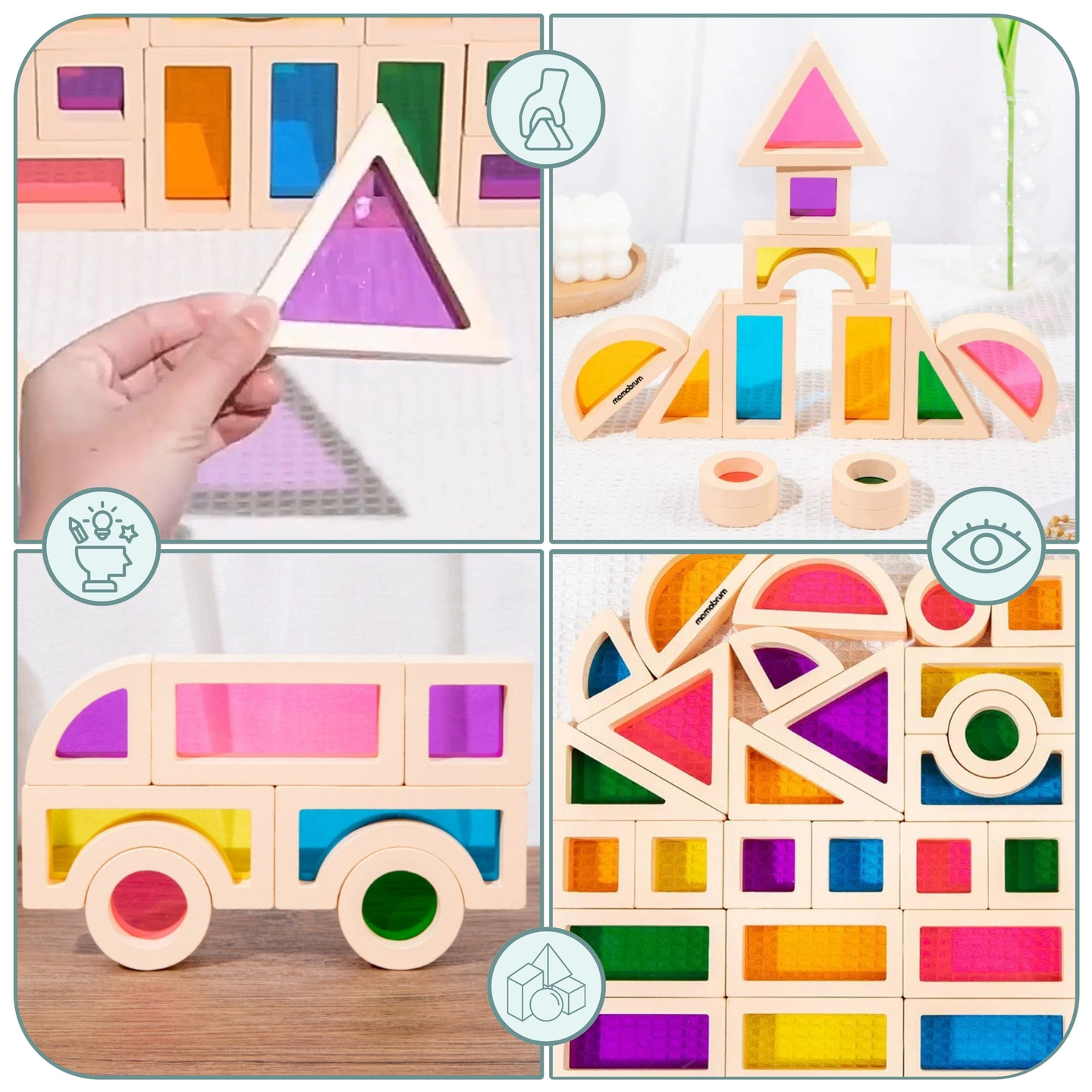 Varavīksnes koka klucīši - 25 elementi