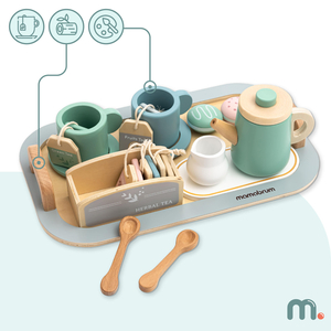 Liels koka tējas piederumu komplekts ar paplāti - 18 gab