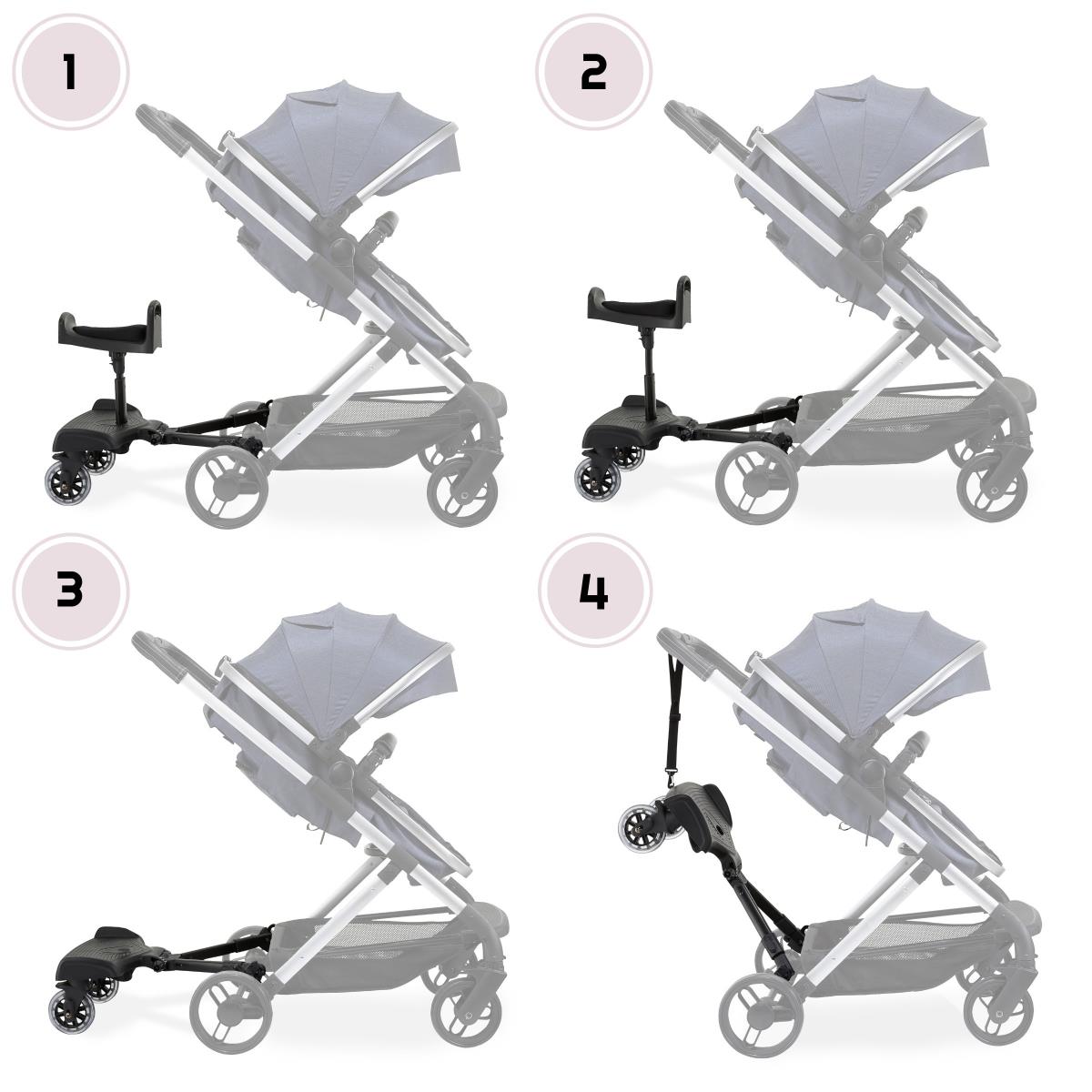 Bērnu ratiņu pagarinājums ar regulējamu sēdekli un universālu stiprinājuma sistēmu - Moby-System BUGGY2GO