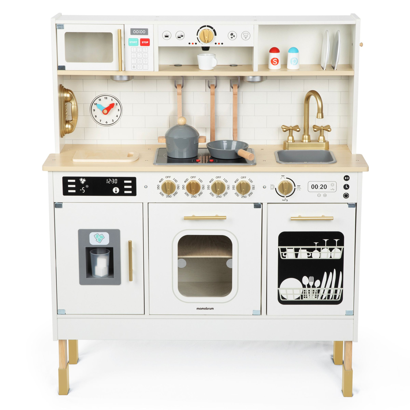 Interaktīvā XXL koka virtuve ar piederumiem un LED apgaismojumu - divlīmeņu